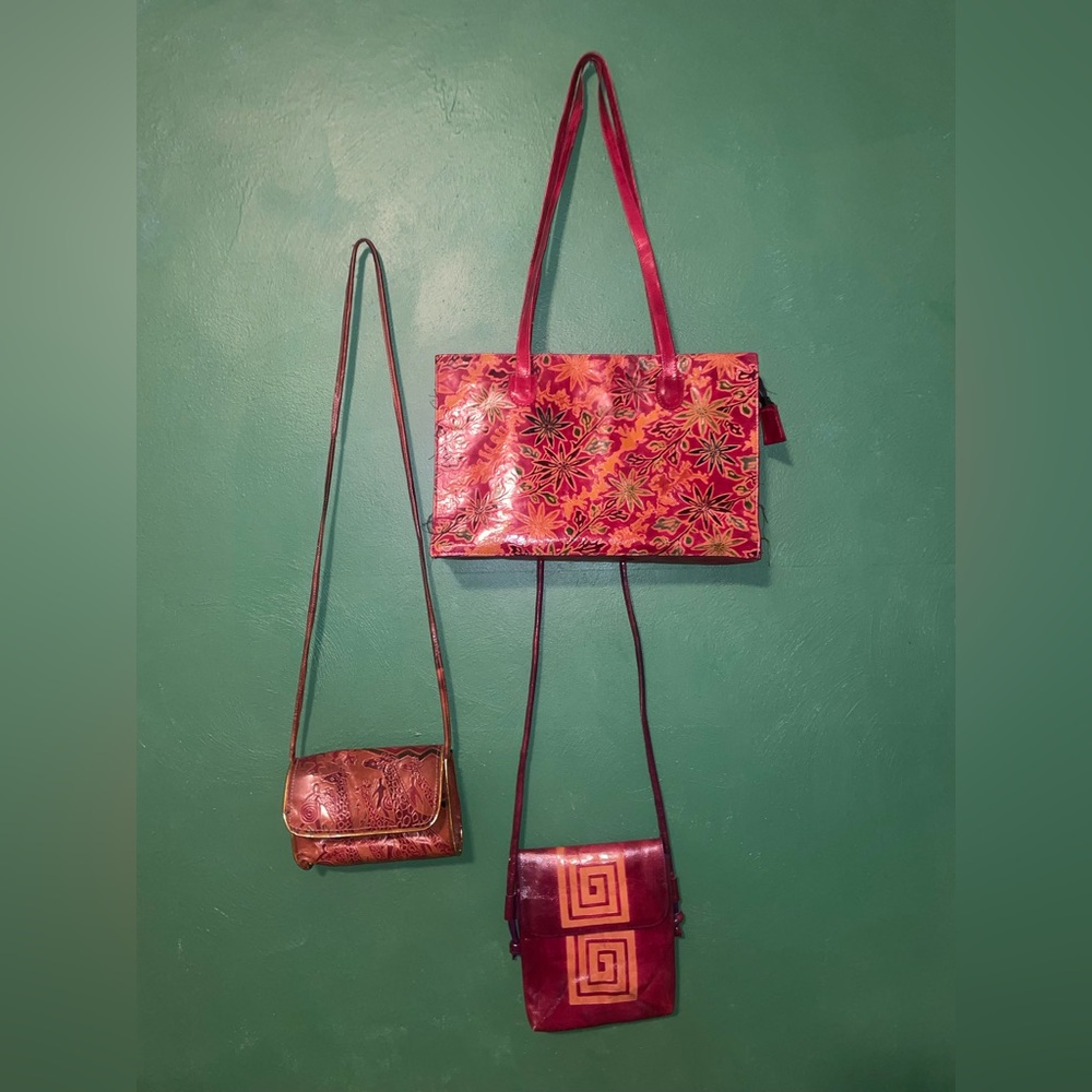 Hand Tooled Leather Indian Handbags, Lot of 3, cute & Collectible!